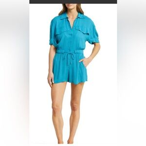 Elan Cuff Sleeve Cover Up Blue Romper, XS, NWOT